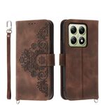 Per Xiaomi 14T Custodia in pelle con portafoglio in rilievo con fiori e pelle al tatto (marrone)