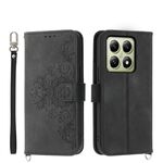 Per Xiaomi 14T Custodia in pelle con motivo a fiori in rilievo e portafoglio (nero)