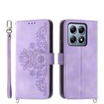 Per Xiaomi 14T Pro Custodia in pelle con portafoglio in rilievo con motivo floreale (viola)