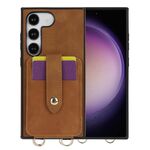 For Samsung Galaxy S23+ 5G Skin Card Bag Crossbody Lanyard Phone Case(Brown)