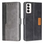 Per OPPO Reno12 5G Global Contrast Color Side Buckle Custodia in pelle per telefono (nero + grigio)