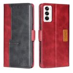 Per OPPO Reno12 5G Global Contrast Color Side Buckle Custodia in pelle per telefono (rosso + nero)