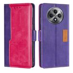 Per OPPO Reno12 F 5G Custodia in pelle con fibbia laterale a contrasto (viola + rosso rosa)