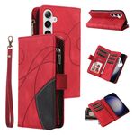 Per Samsung Galaxy S25+ / S24+ 5G Custodia per telefono in pelle con cerniera e 9 scomparti per carte bicolore (rosso)