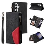 Per Samsung Galaxy S25+ / S24+ 5G Custodia per telefono in pelle con cerniera e 9 scomparti per carte bicolore (nero)