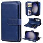 Per Samsung Galaxy S25 / S24 5G Portafoglio multifunzione 10 slot per carte Custodia in pelle per telefono (blu scuro)