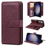Per Samsung Galaxy S25+ / S24+ 5G Portafoglio multifunzione 10 slot per carte Custodia in pelle per telefono (Claret)
