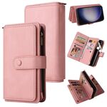 Per Samsung Galaxy S25 / S24 5G Custodia in pelle con cerniera e slot per schede multiple, effetto pelle (rosa)