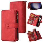 Per Samsung Galaxy S25+ / S24+ 5G Custodia in pelle con cerniera e slot per schede multiple (rosso)