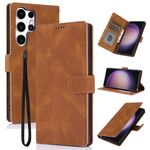 Per Samsung Galaxy S24 Ultra 5G Custodia per telefono in pelle di vitello con texture Fantasy Skin-feel (marrone)