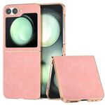 Per Samsung Galaxy Z Flip6 Custodia per telefono con copertura totale in pelle PU con cornice elettrolitica (rosa)