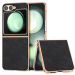 Per Samsung Galaxy Z Flip6 Custodia per telefono con copertura totale in pelle PU con cornice elettrolitica (nero)