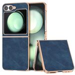 Per Samsung Galaxy Z Flip6 Custodia per telefono con copertura totale in pelle PU con cornice elettrolitica (blu)