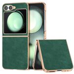 Per Samsung Galaxy Z Flip6 Custodia per telefono con copertura totale in pelle PU con cornice elettrolitica (verde)