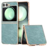 Per Samsung Galaxy Z Flip6 Custodia per telefono con copertura totale in pelle PU con cornice elettrolitica (azzurro chiaro)