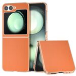 Per Samsung Galaxy Z Flip6 Custodia per telefono con copertura totale in pelle PU e telaio galvanico (arancione)