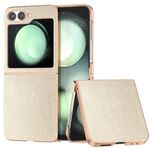 Per Samsung Galaxy Z Flip6 Custodia per telefono con copertura totale in pelle PU e telaio galvanico (oro)
