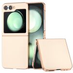 Per Samsung Galaxy Z Flip6 Custodia per telefono con copertura totale in pelle PU e telaio galvanico (rosa pesca)