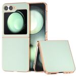 Per Samsung Galaxy Z Flip6 Custodia per telefono con copertura totale in pelle PU e telaio galvanico (verde chiaro)