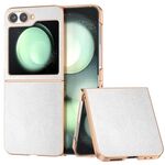 Per Samsung Galaxy Z Flip6 Custodia per telefono con copertura totale in pelle PU e telaio galvanico (argento)