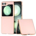 Per Samsung Galaxy Z Flip6 Custodia per telefono con copertura totale in pelle PU e telaio galvanico (rosa chiaro)