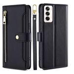 Per OPPO Reno12 5G Global Sheep Texture Portafoglio a tracolla con cerniera in pelle Custodia per telefono (nero)