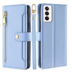 Per OPPO Reno12 5G Global Sheep Texture Portafoglio con cerniera in pelle Custodia per telefono (blu)