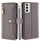 Per OPPO Reno12 5G Global Sheep Texture Portafoglio con cerniera in pelle Custodia per telefono (grigio)