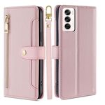 Per OPPO Reno12 5G Global Sheep Texture Portafoglio a tracolla con cerniera in pelle Custodia per telefono (rosa)