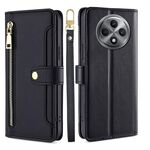 Per OPPO Reno12 F 5G Custodia per telefono in pelle con cerniera a tracolla e texture di pecora (nero)