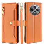 Per OPPO Reno12 F 5G Custodia per telefono in pelle con cerniera a tracolla con texture di pecora (arancione)