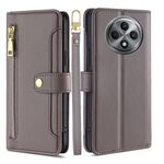Per OPPO Reno12 F 5G Custodia in pelle con cerniera a tracolla con texture di pecora (grigio)