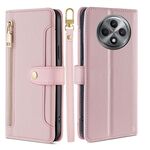 Per OPPO Reno12 F 5G Custodia per telefono in pelle con cerniera a tracolla con texture di pecora (rosa)