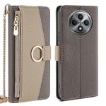 Per OPPO Reno12 F 5G Custodia a tracolla in pelle con texture Litchi (grigio)