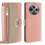 Per OPPO Reno12 F 5G Custodia a tracolla in pelle con trama litchi (rosa)