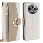 Per OPPO Reno12 F 5G Custodia a tracolla in pelle con texture Litchi (bianca)