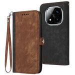 Per Redmi Note 14 Pro+ 5G Custodia in pelle con cinturino a doppia piega e fibbia laterale (marrone)