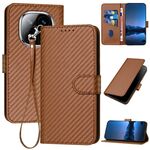 Per Redmi Note 14 Pro+ 5G YX0070 Custodia in pelle con fibbia in fibra di carbonio e cordino (caffè)