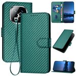 Per Redmi Note 14 Pro+ 5G YX0070 Custodia in pelle con fibbia in fibra di carbonio e cordino (verde scuro)