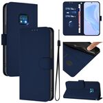 For Nokia XR20 Skin Feel Solid Color Leather Phone Case with Lanyard(Navy Blue)