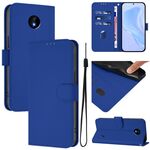 For Nokia C10 / C20 Skin Feel Solid Color Leather Phone Case with Lanyard(Dark Blue)