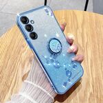 Per Samsung Galaxy S25+ 5G Custodia per telefono tutto compreso con anello a forma di fiore immortale con glitter sfumati (blu)