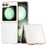 Per Samsung Galaxy Z Flip6 Custodia per telefono PU con texture Lichi bicolore e galvanica nano (bianca)