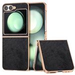 Per Samsung Galaxy Z Flip6 Custodia per telefono PU con texture Lichi bicolore e galvanica nano (nera)