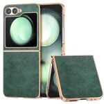 Per Samsung Galaxy Z Flip6 Custodia per telefono PU con texture Lichi bicolore e galvanica nano (verde)