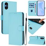 Per Sony Xperia 5 VI 2024 Custodia in pelle tinta unita con cordino (blu cielo)