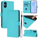 Per Sony Xperia 5 VI 2024 Custodia in pelle tinta unita con cordino (Lake Blue)