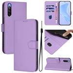 Per Sony Xperia 10 IV Custodia in pelle tinta unita con cordino (viola lavanda)