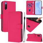 Per Sony Xperia 10 IV Custodia in pelle tinta unita con cordino (rosso rosa)