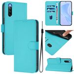 Per Sony Xperia 10 IV Custodia in pelle tinta unita con cordino (Lake Blue)
